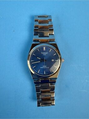 Tissot PRX Men's Watch with Blue Textured Dial and Silver Bracelet